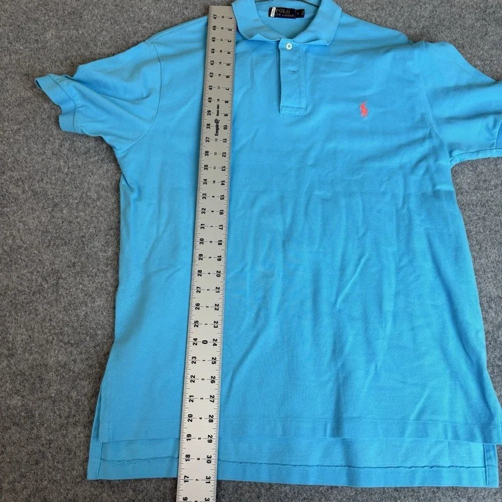 Polo Ralph Lauren Shirt Men's Large Blue Short Sleeve‎ Preppy Orange Pony Logo